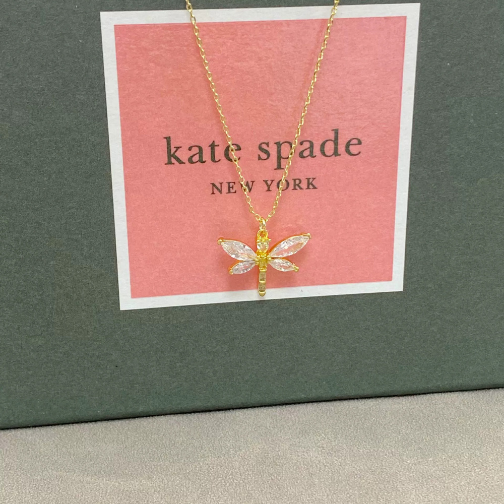 kate spade Gold Crystal Dragonfly Pendant Short Necklace